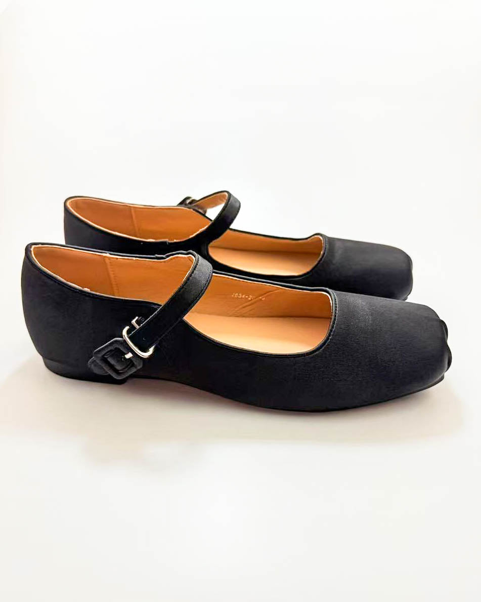 Satin Plain Toe Mary Jane Flats