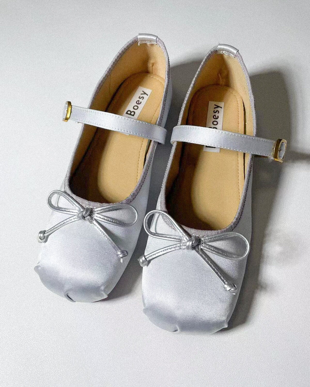 Retro Gray Satin Bow Tie Ballet Flats | Women Soft Adjustable Strap Foldable Balletina | Cute Round Toe Comfortable Ballet Shoes For Ladies